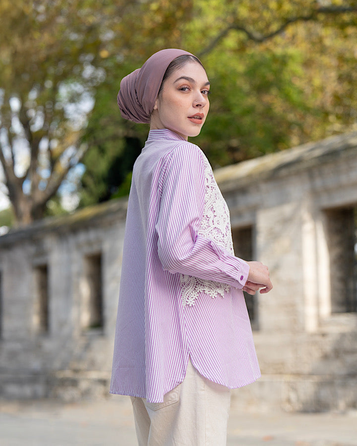 Heaven Lights - Sherly Blouse - Muslim Women's Striped Cotton Top