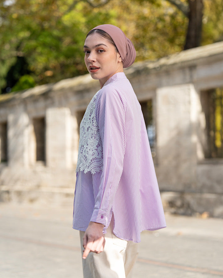 Heaven Lights - Sherly Blouse - Muslim Women's Striped Cotton Top