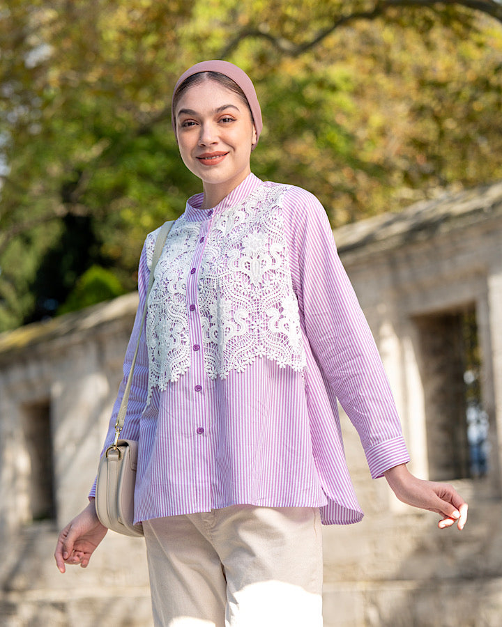 Heaven Lights - Sherly Blouse - Muslim Women's Striped Cotton Top