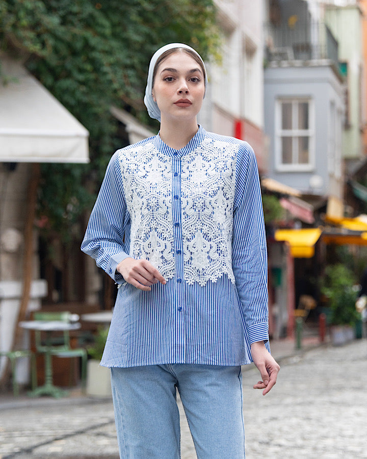 Heaven Lights - Sherly Blouse - Muslim Women's Striped Cotton Top