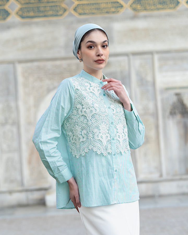 Heaven Lights - Sherly Blouse - Muslim Women's Striped Cotton Top