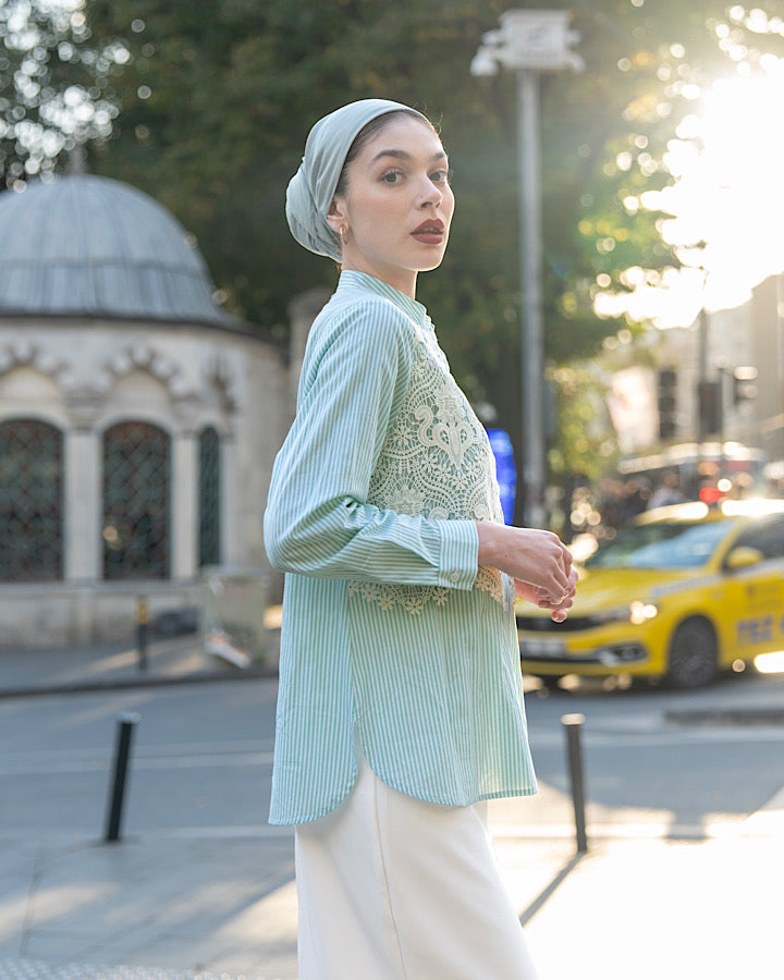 Heaven Lights - Sherly Blouse - Muslim Women's Striped Cotton Top