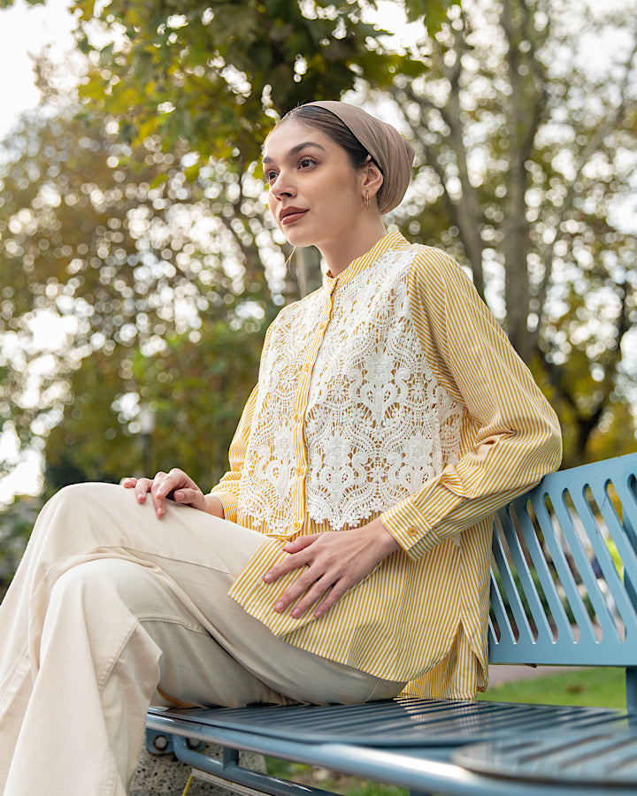 Heaven Lights - Sherly Blouse - Muslim Women's Striped Cotton Top